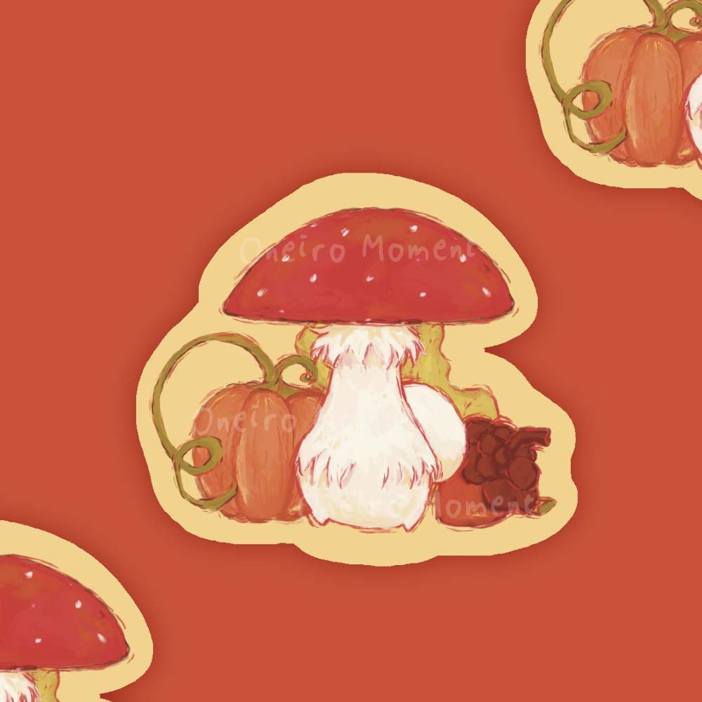 Autumn Stroll – Sentient Mushroom Vinyl Sticker 🍂🍄