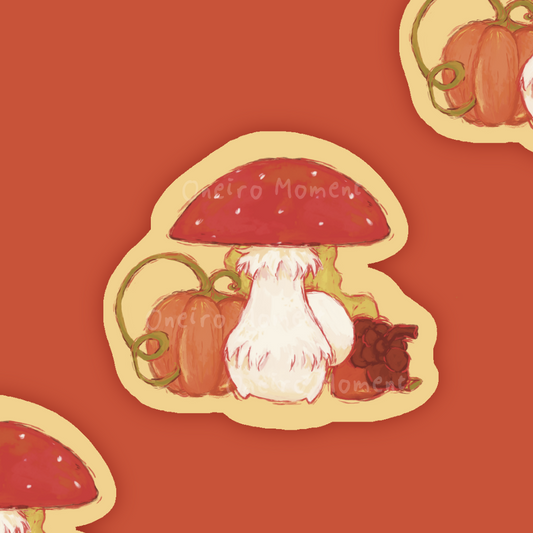 Autumn Stroll – Sentient Mushroom Vinyl Sticker 🍂🍄